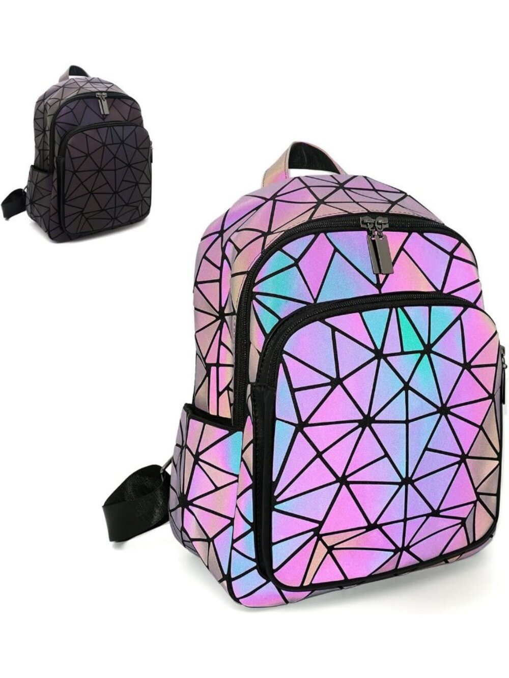 Luminous Geometric Women's Backpack | Retro Holographic Travel Daypack Purse